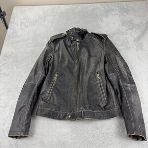 Diesel Wmn's Sz XL 100% Black Leather Distressed Color Faded Jacket Made Turkey